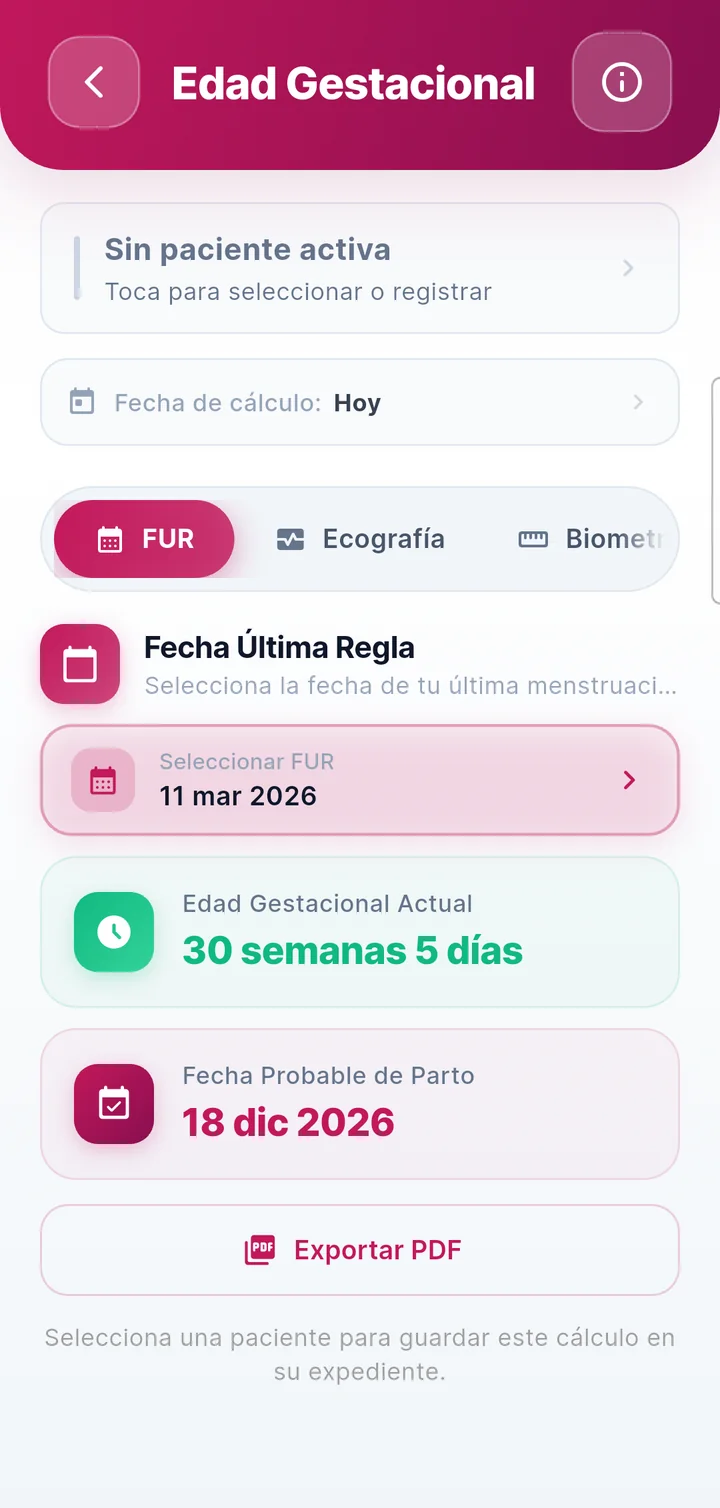 Calculadora de edad gestacional con 4 métodos en Obstetrum